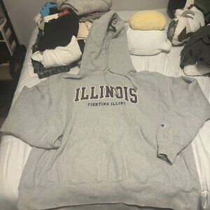 Champion Illinois Fighting Illini Men's Grey Powerblend Twill Hooded Sweatshirt.
